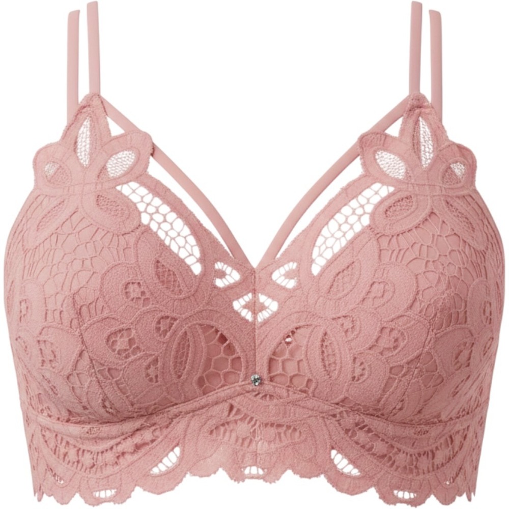 Poof New York Lace Longline Bralette Women Small Pink Excellent Strappy Boho